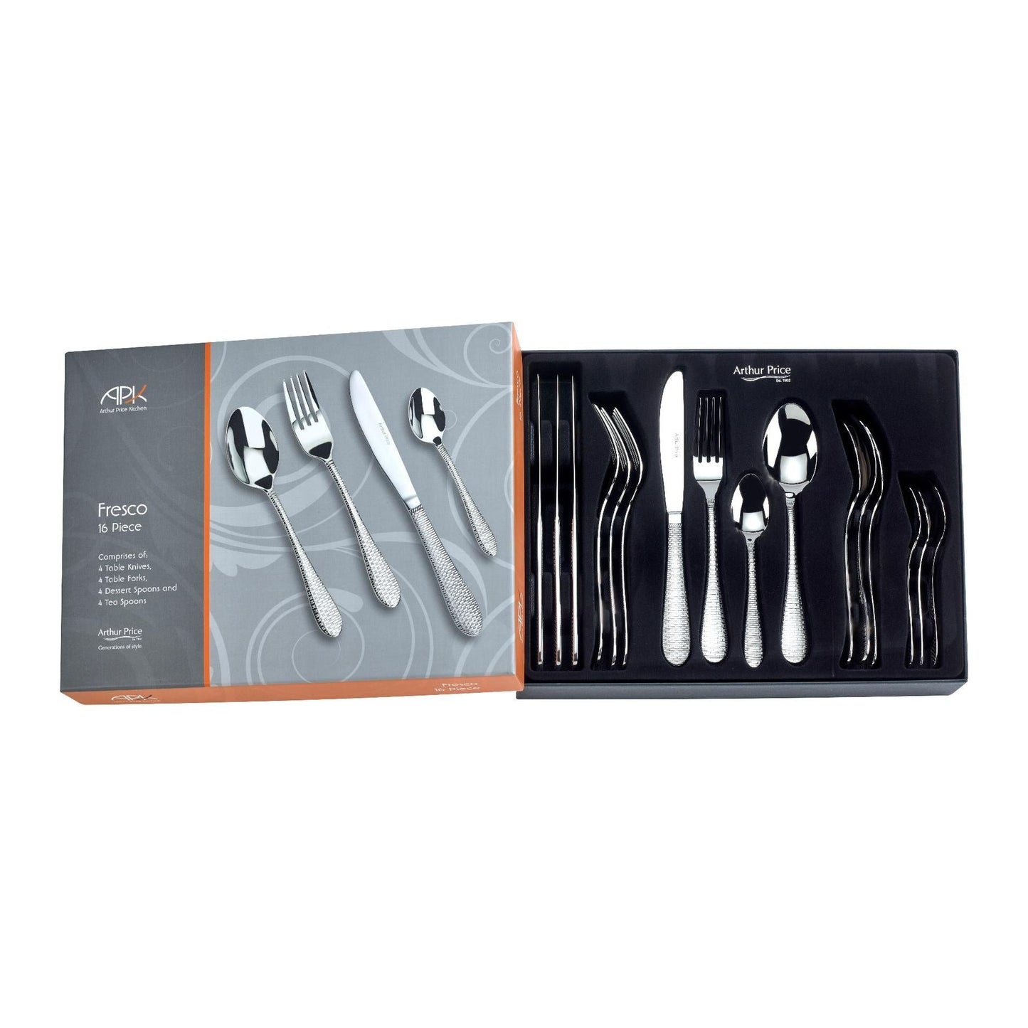Arthur Price Kitchen range 'Fresco' 18/10 stainless steel 16 piece 4 person boxed cutlery set for lu