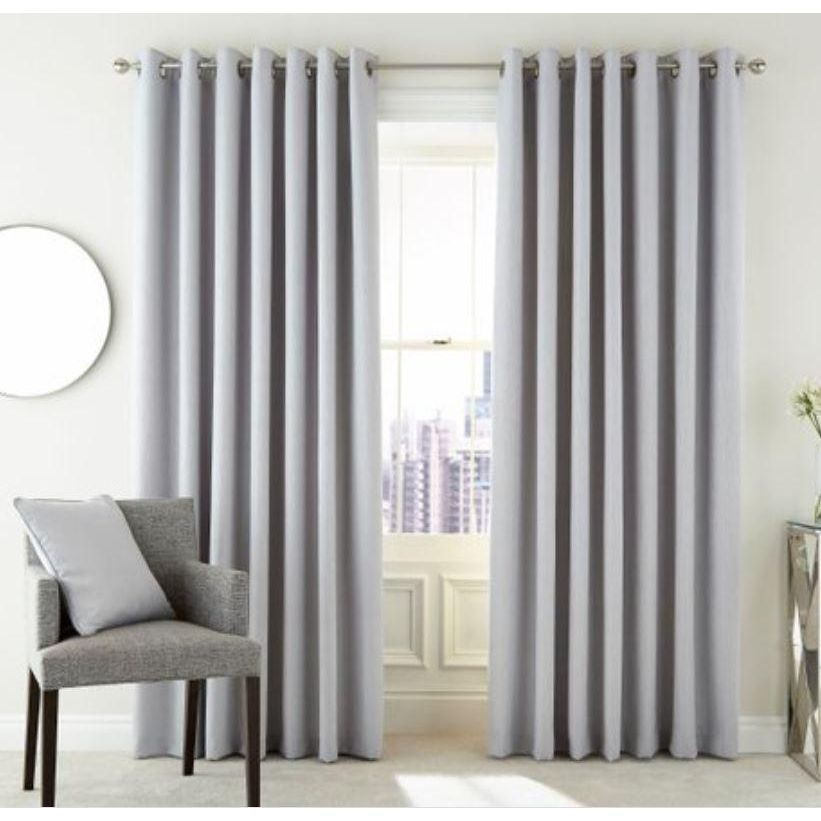 Peacock Blue Hotel Barcelo Lined Curtains 90" x 54" - Silver
