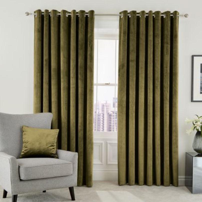 Peacock Blue Hotel Escala Lined Curtains 66" x 72" - Olive