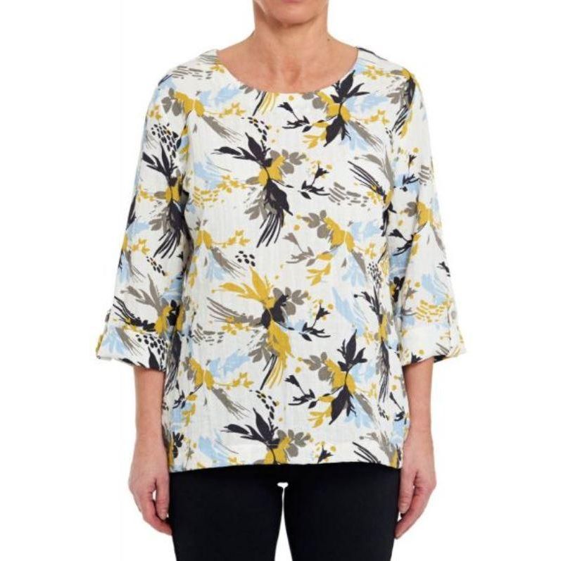 VIZ-A-VIZ Ivory Round Neck Floral Print Top