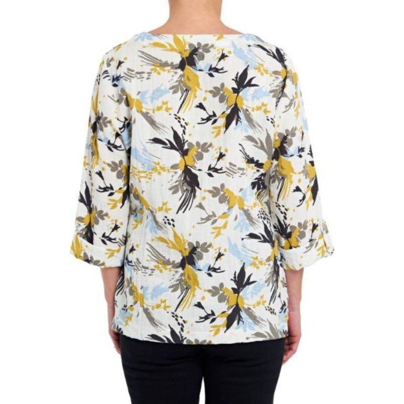 VIZ-A-VIZ Ivory Round Neck Floral Print Top