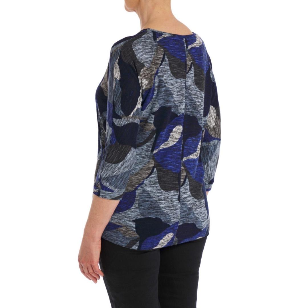 VIZ-A-VIZ Navy Round Neck Abstract Print Top - Nautic