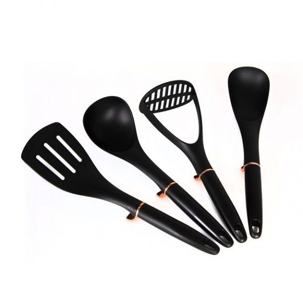 T832043 Tower 4 Piece Elevate Nylon Utensil Set Black & Rose Gold