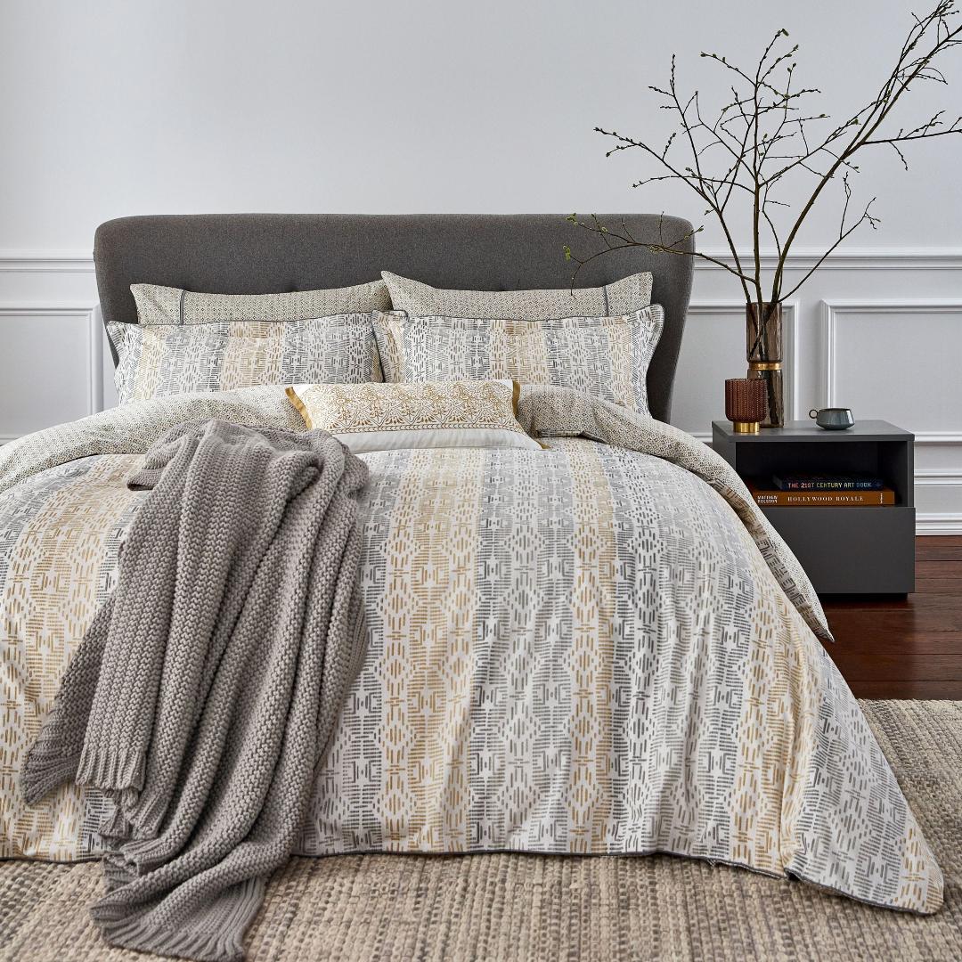 Bedeck Satara Single Duvet Cover in Grey & Chartreuse