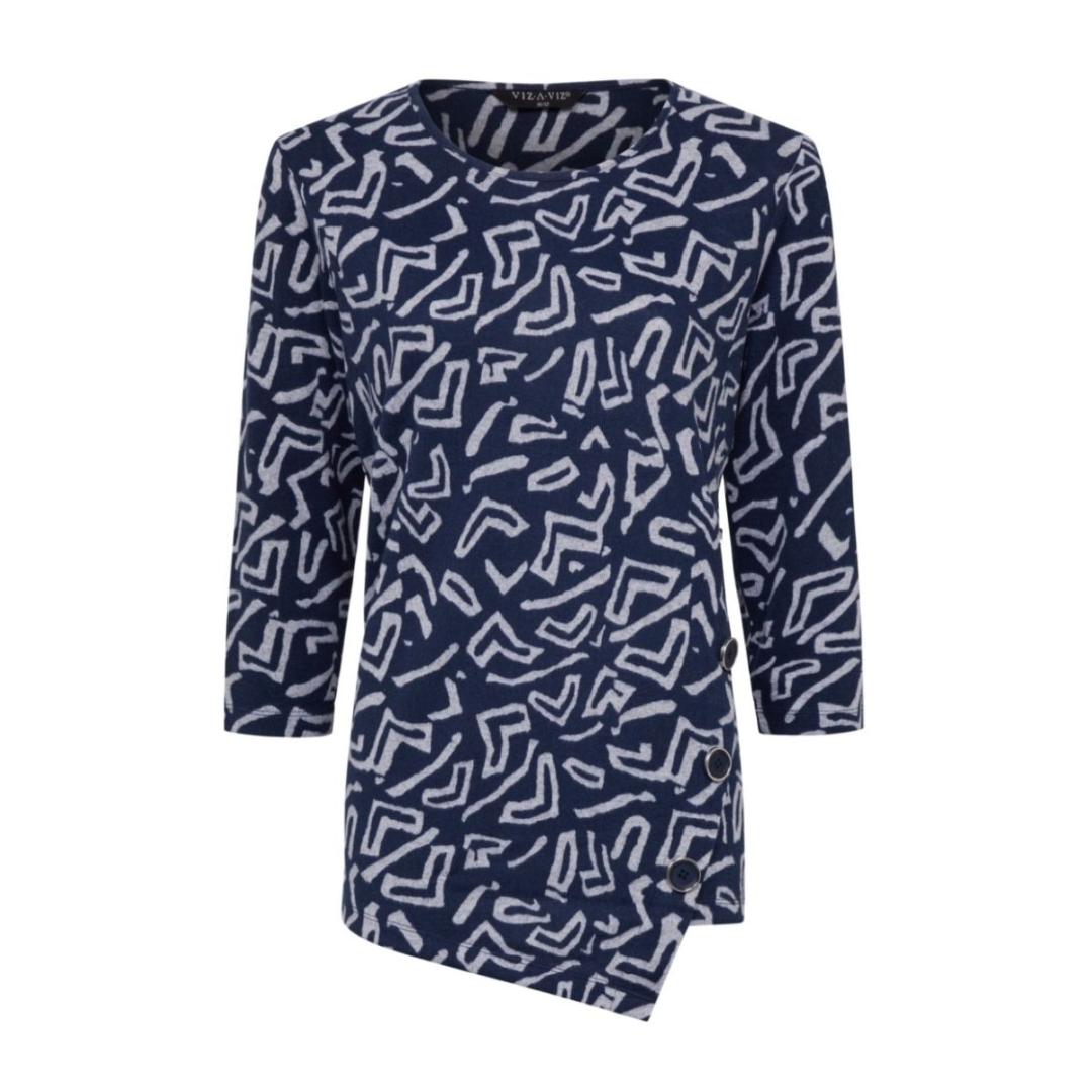 VIZ-A-VIZ Asymmetric Aztec Print Top