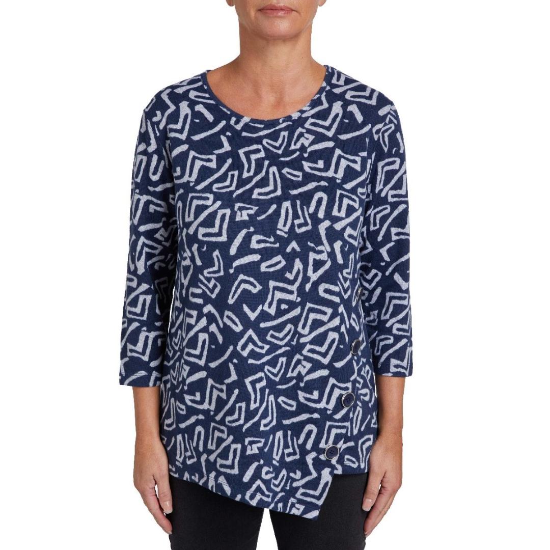 VIZ-A-VIZ Asymmetric Aztec Print Top
