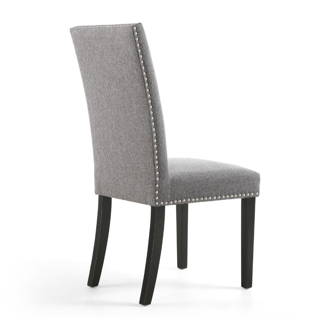 Randall Stud Detail Linen Effect Steel Grey Dining Chair In Black Legs Set Of 2