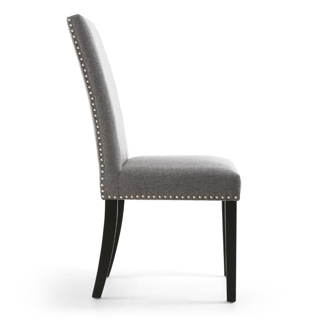 Randall Stud Detail Linen Effect Steel Grey Dining Chair In Black Legs Set Of 2