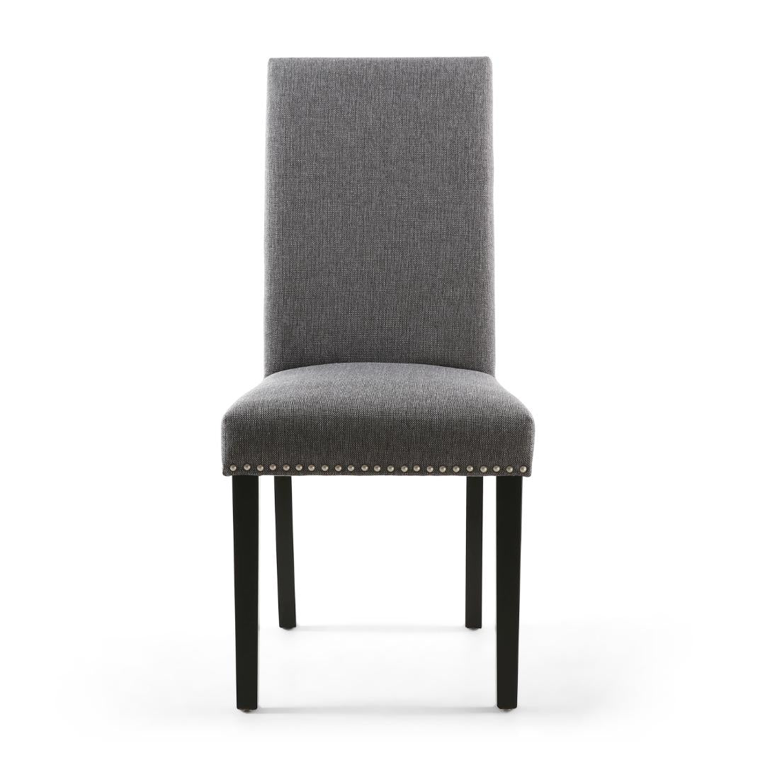 Randall Stud Detail Linen Effect Steel Grey Dining Chair In Black Legs Set Of 2