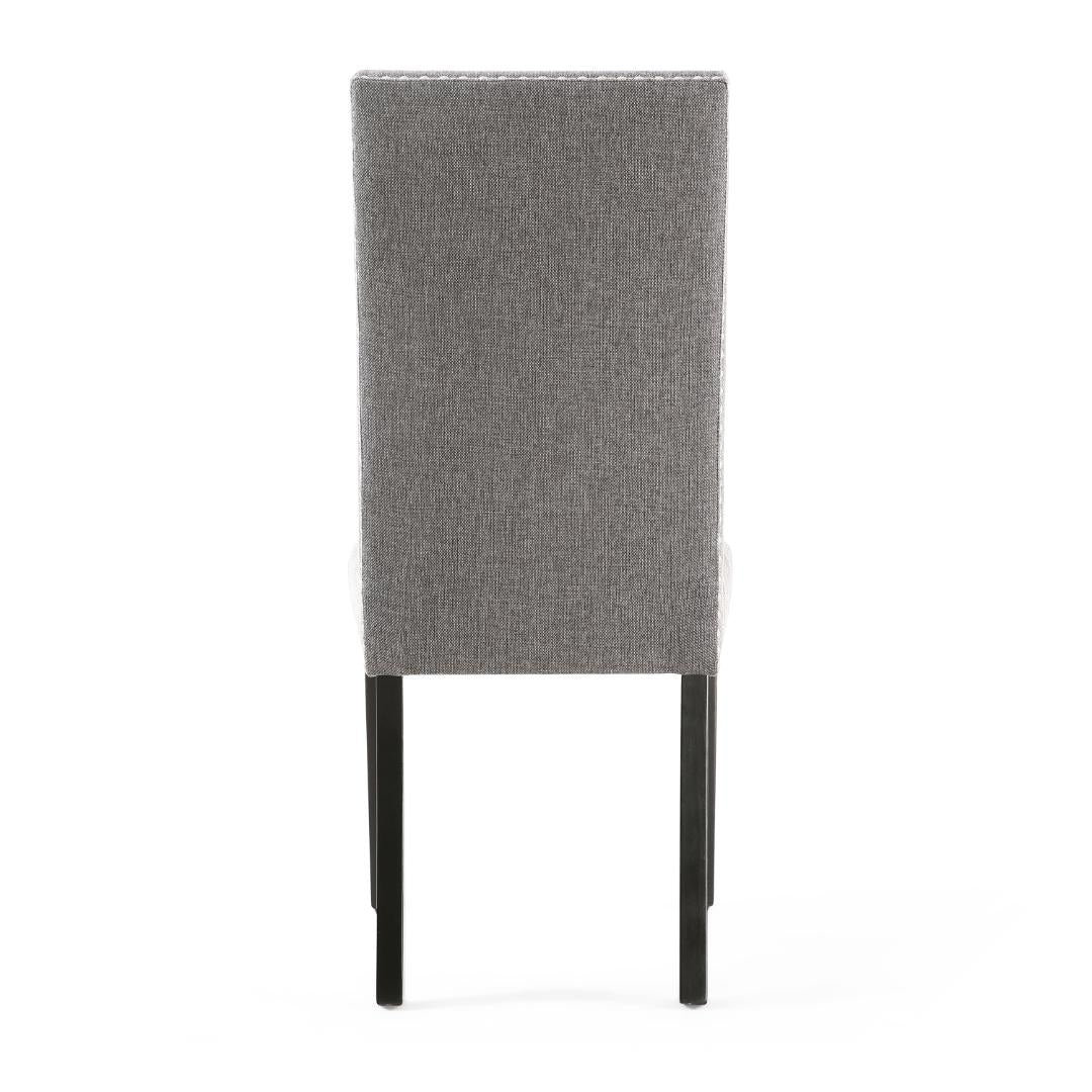 Randall Stud Detail Linen Effect Steel Grey Dining Chair In Black Legs Set Of 2