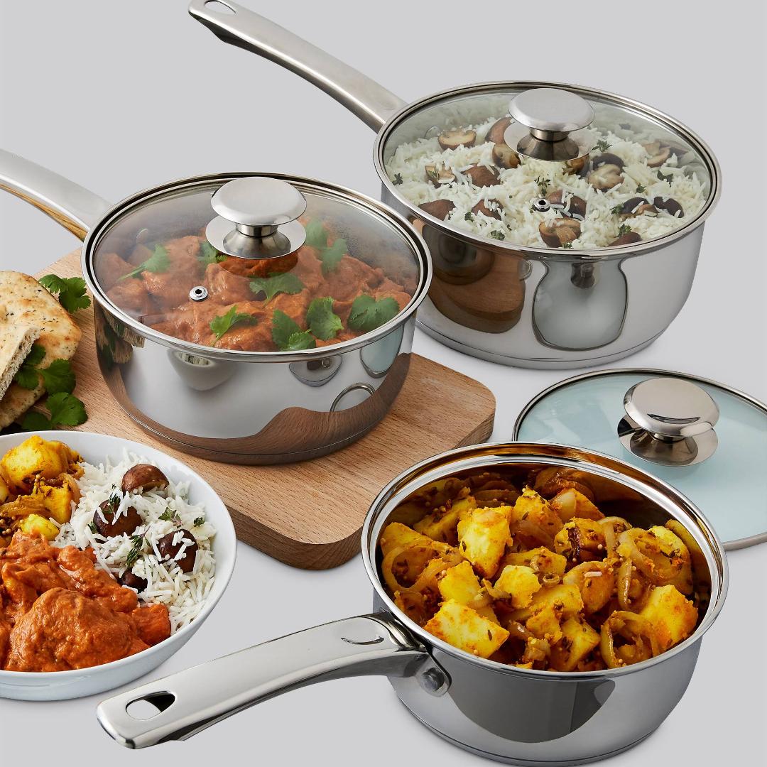 PT700070 Tower 3 Piece Saucepan Set Stainless Steel 16/18/20cm