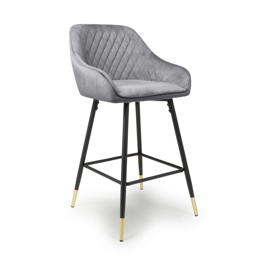 Savanna Brushed Velvet Grey Bar Stool Set Of 2