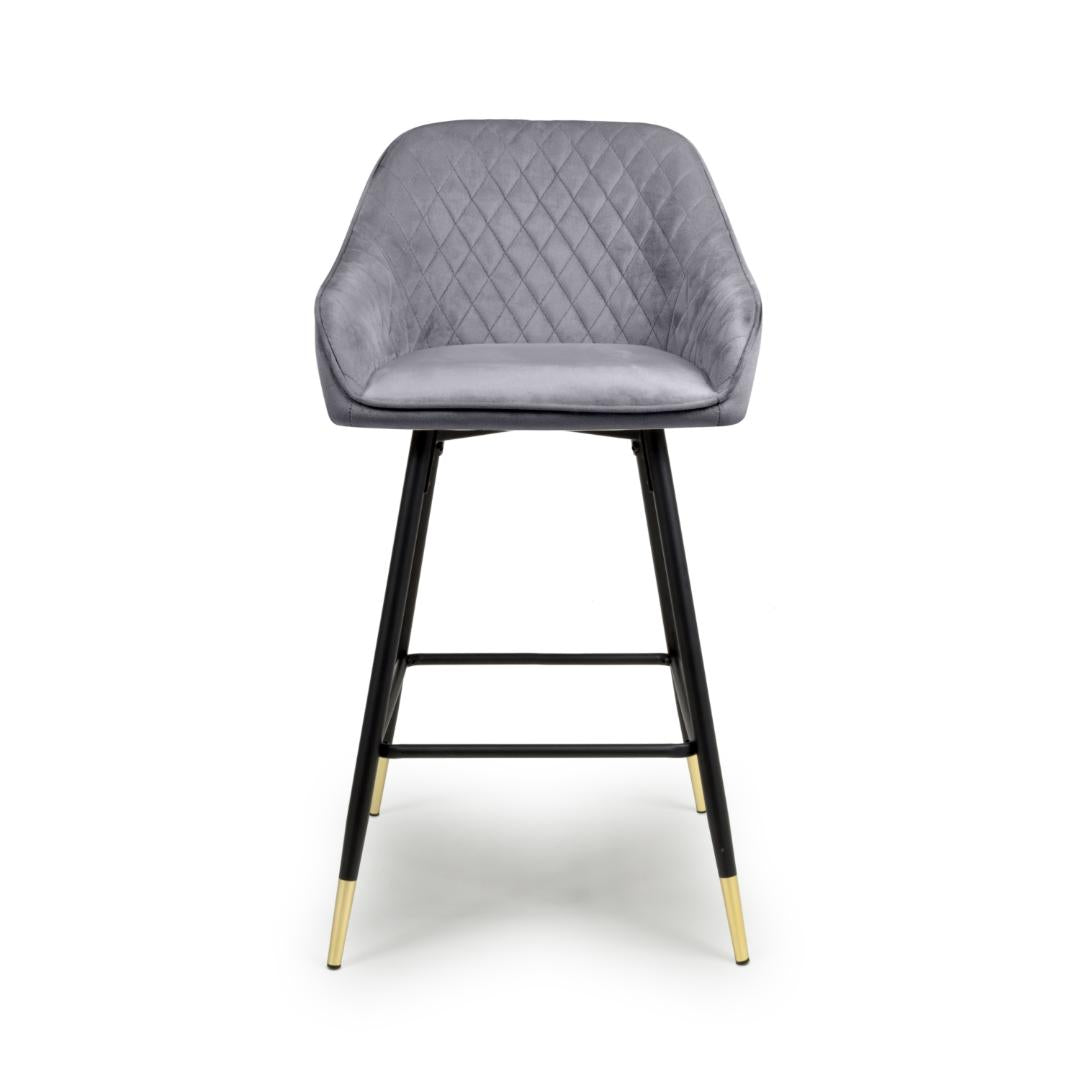 Savanna Brushed Velvet Grey Bar Stool Set Of 2