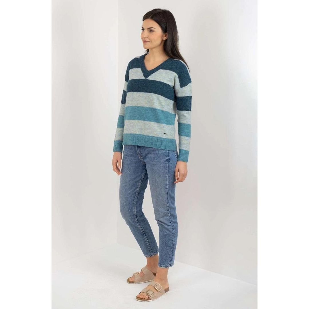Buckley Darcey V Neck Jumper - Pool Blue