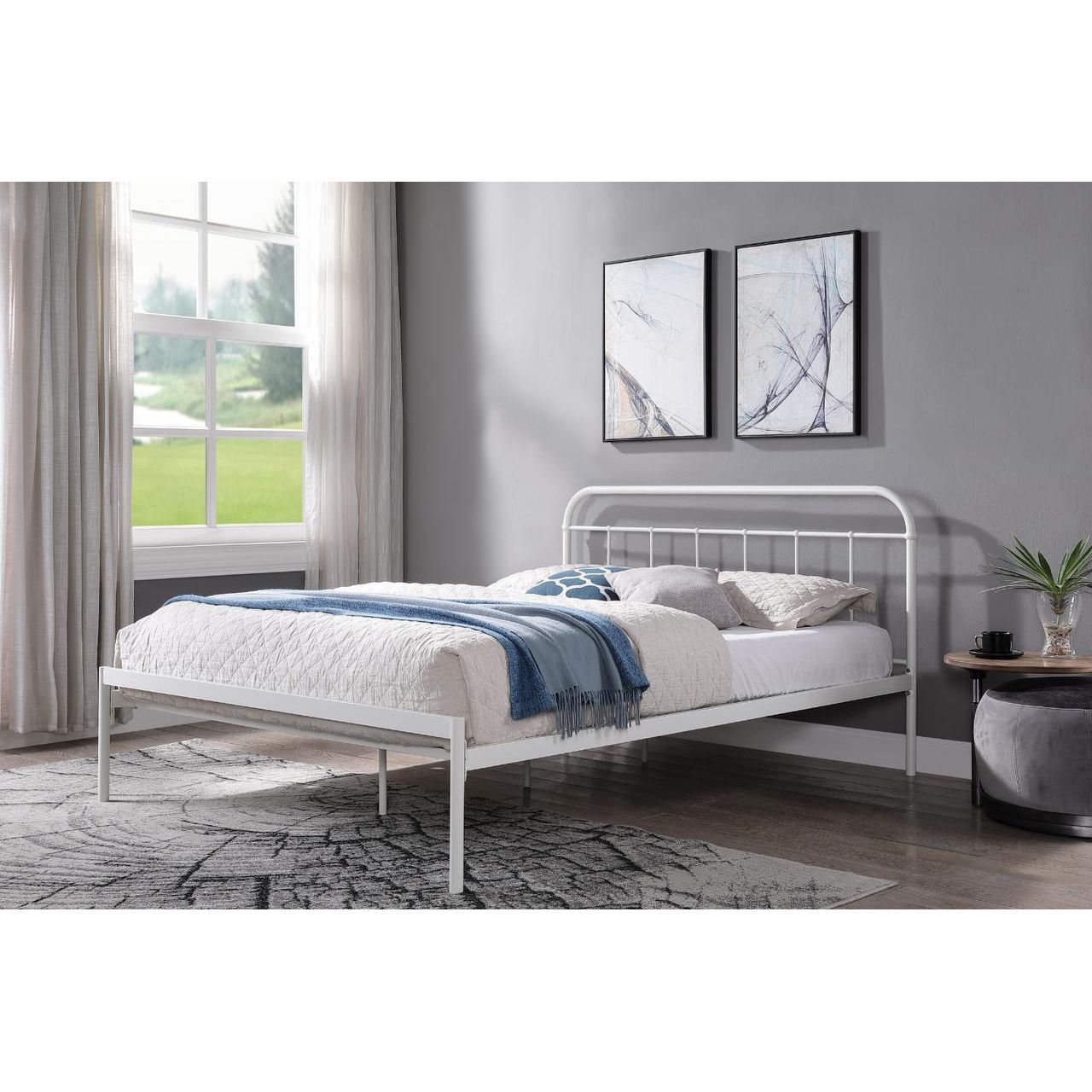 Bourton Modern White Metal Bed Frame - King Size