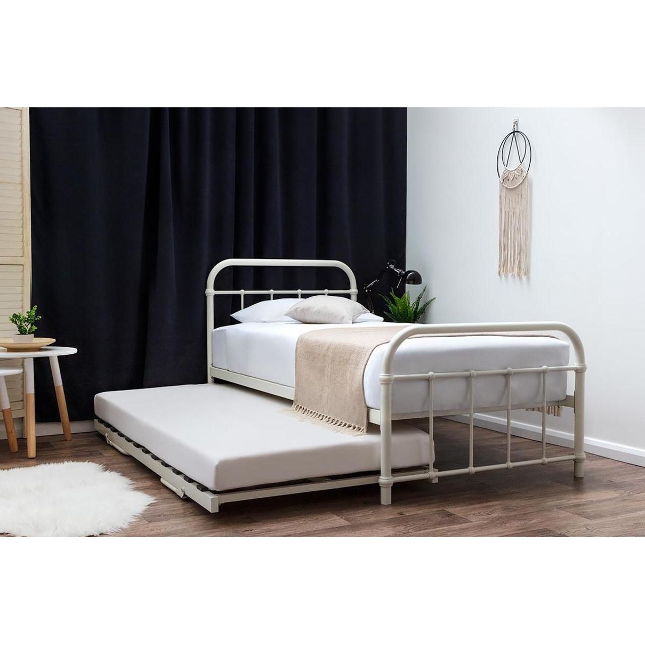 Henley White Metal Single Bed With Trundle