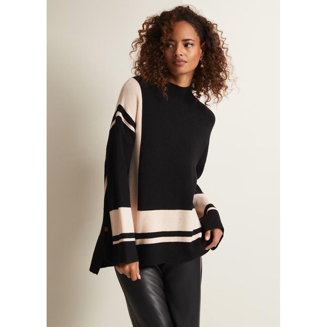 Phase Eight Kayleigh Striped Chunky Knit Jumper - Black/Putty