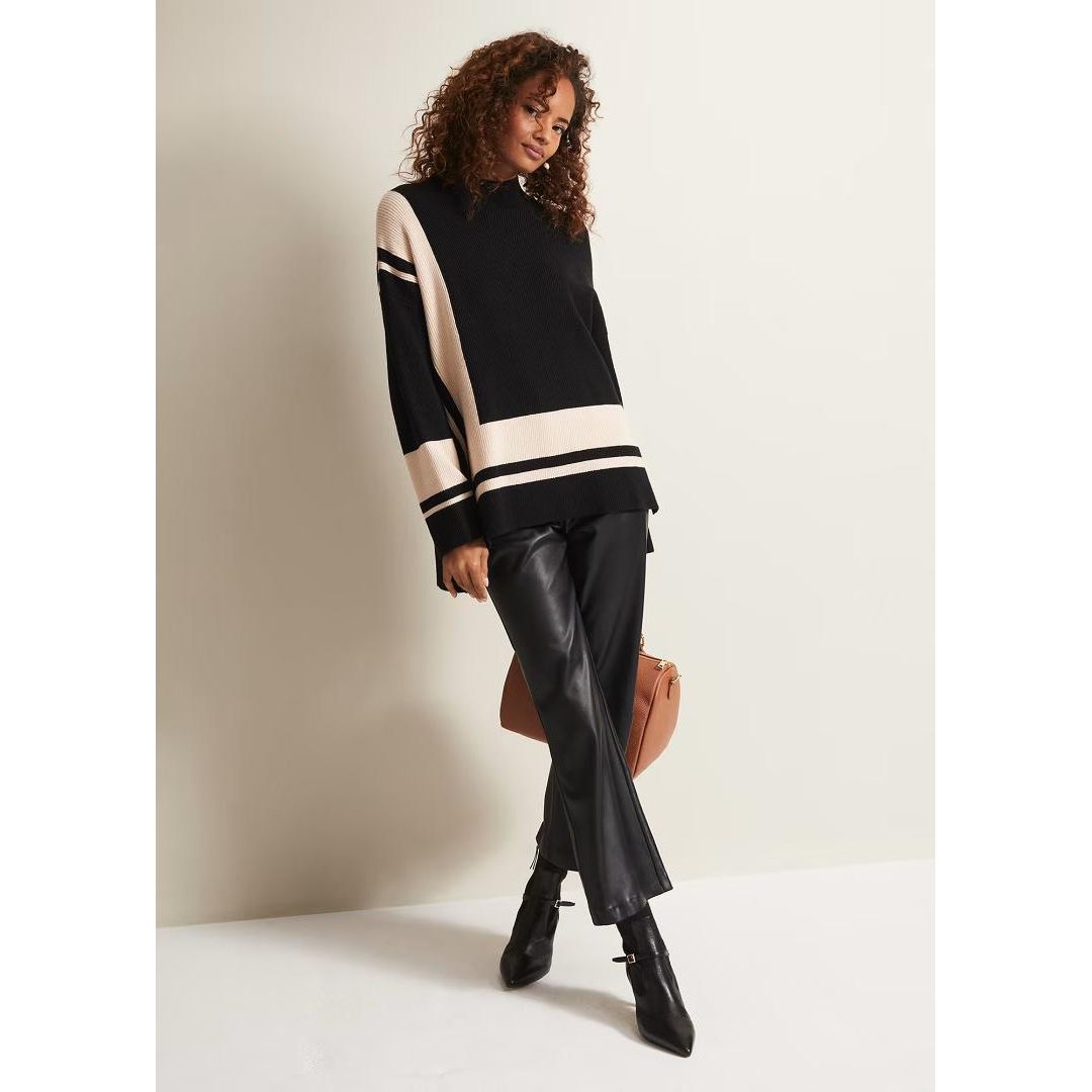 Phase Eight Kayleigh Striped Chunky Knit Jumper - Black/Putty