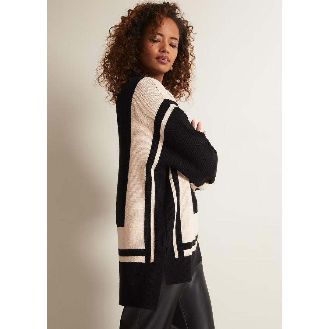 Phase Eight Kayleigh Striped Chunky Knit Jumper - Black/Putty