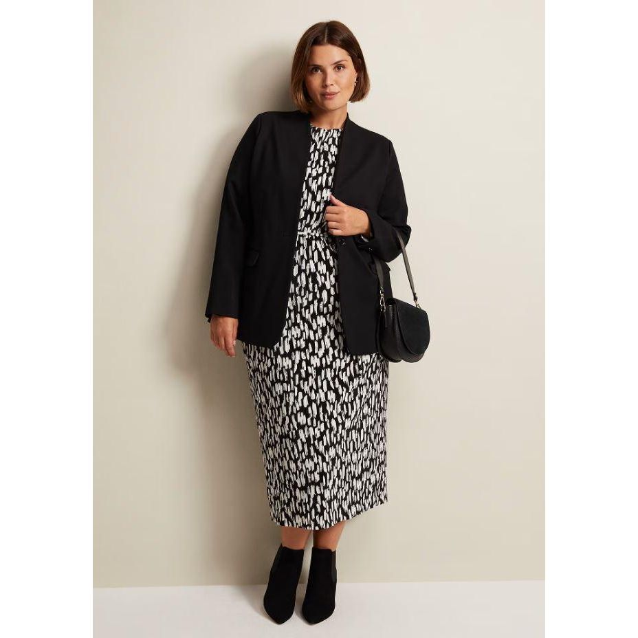 Phase Eight Jane Spotted Plisse Midi Dress - Black/Ivory