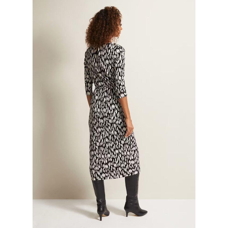 Phase Eight Jane Spotted Plisse Midi Dress - Black/Ivory