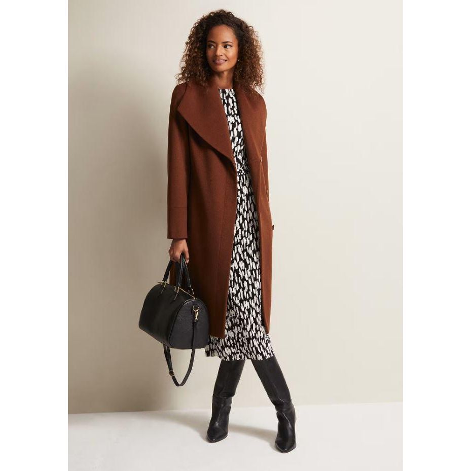 Phase Eight Jane Spotted Plisse Midi Dress - Black/Ivory
