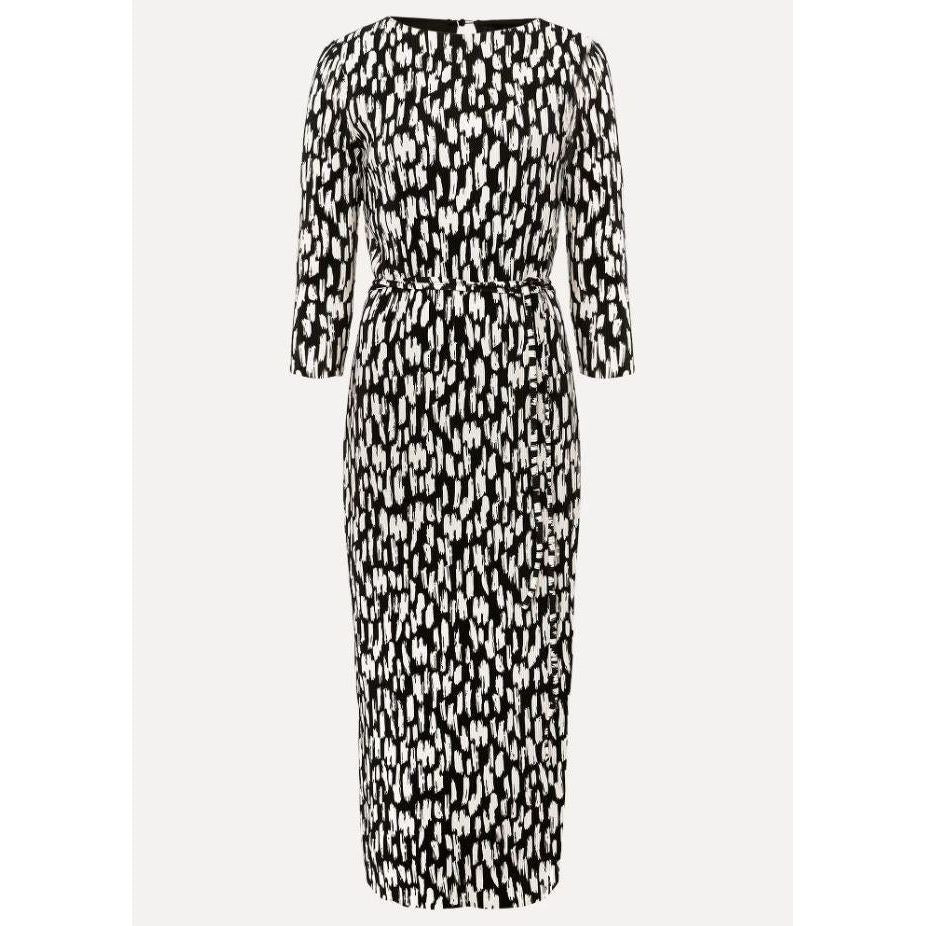 Phase Eight Jane Spotted Plisse Midi Dress - Black/Ivory