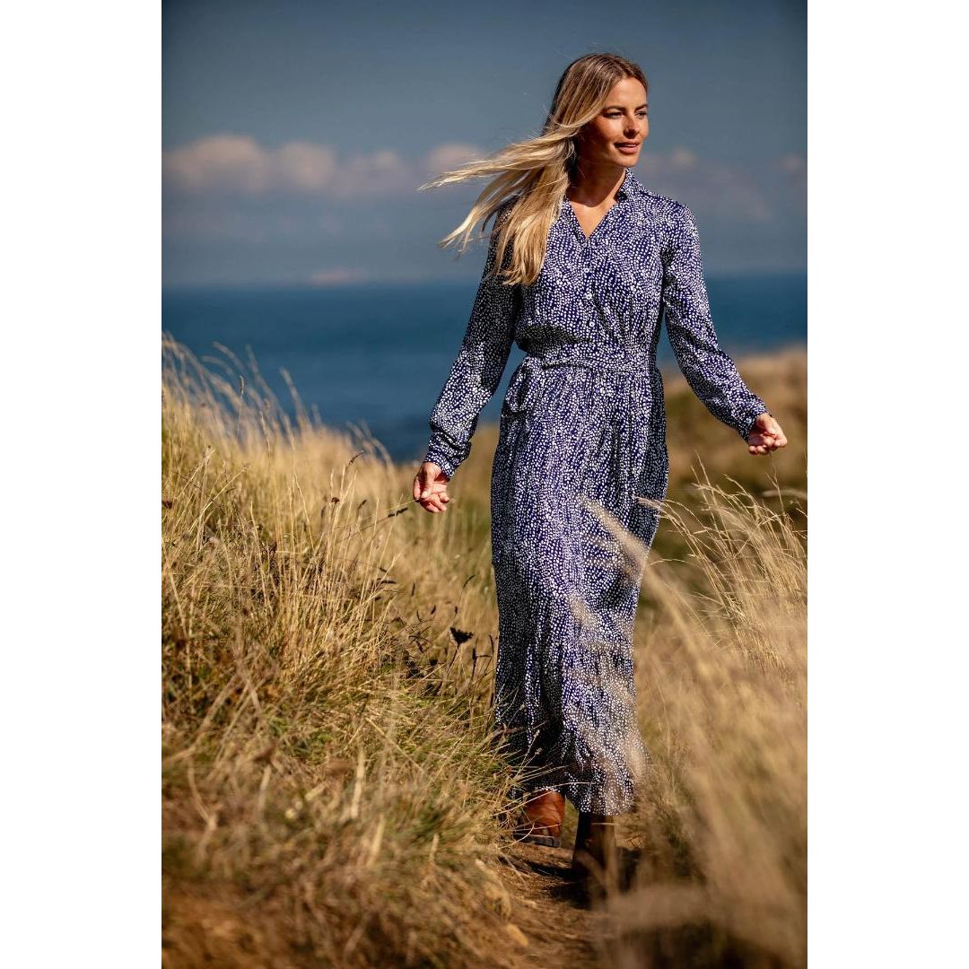 Brakeburn Flowing Spots Maxi Shirt Dress - Navy