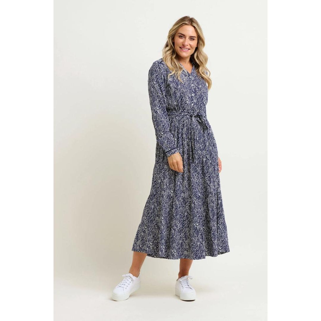 Brakeburn Flowing Spots Maxi Shirt Dress - Navy