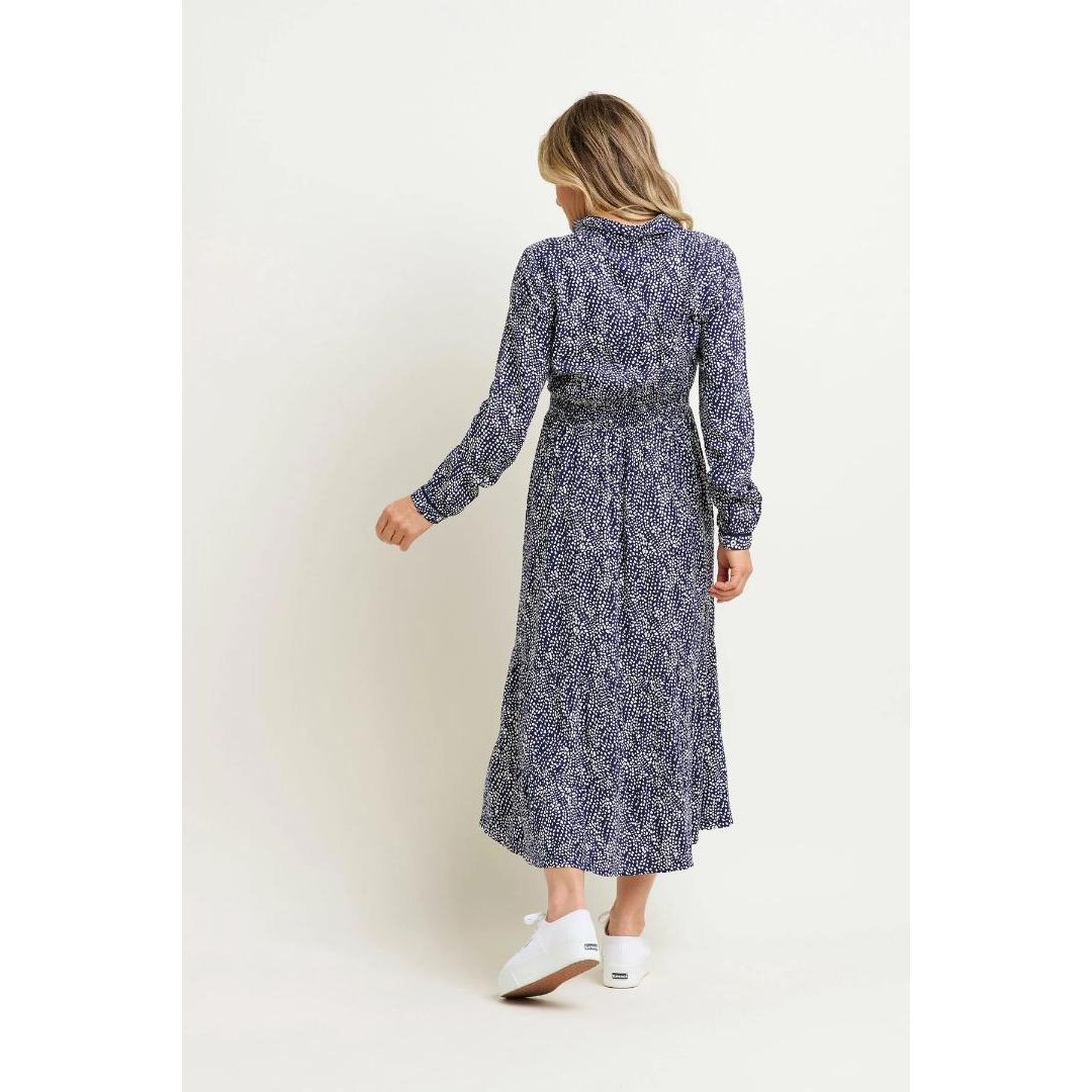 Brakeburn Flowing Spots Maxi Shirt Dress - Navy