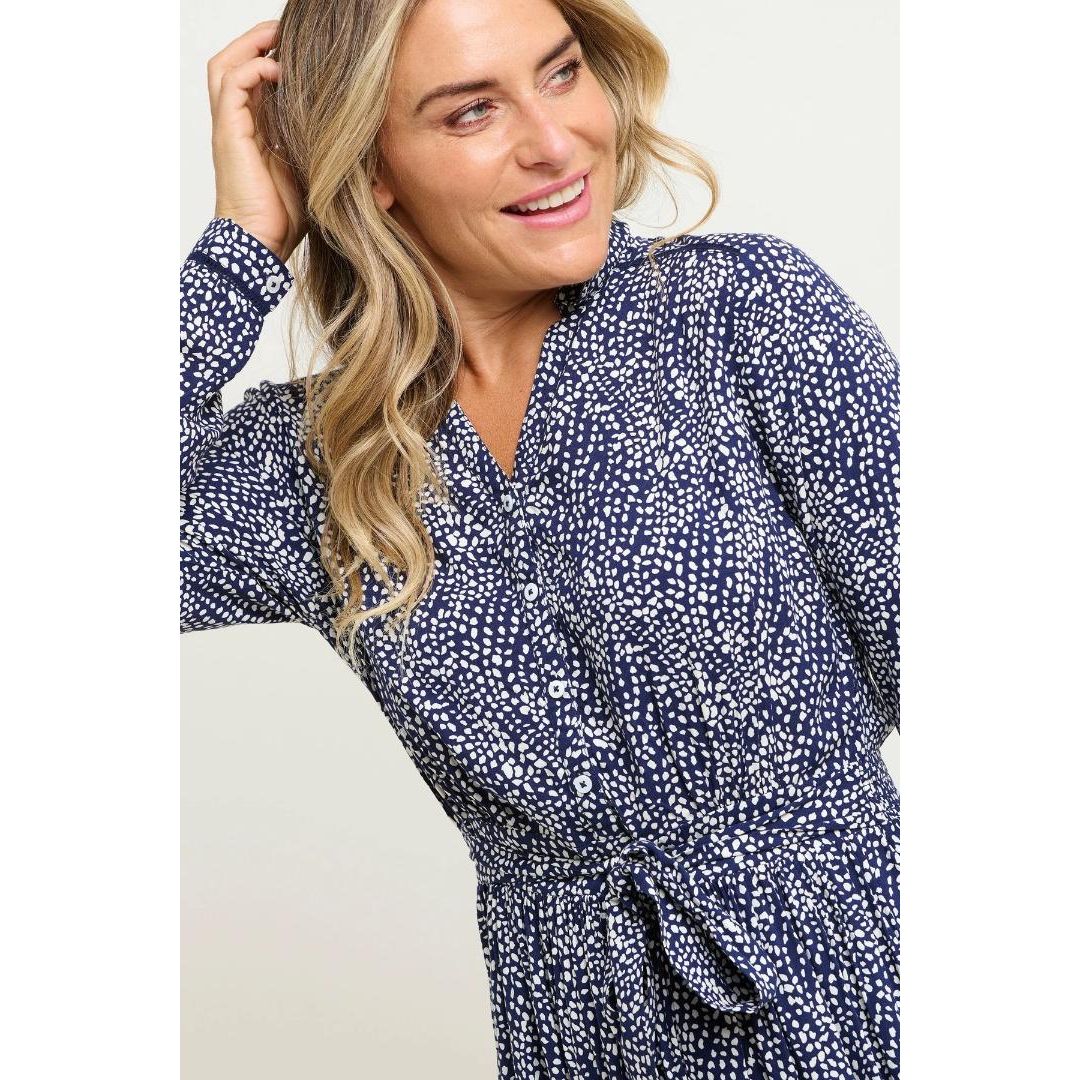 Brakeburn Flowing Spots Maxi Shirt Dress - Navy