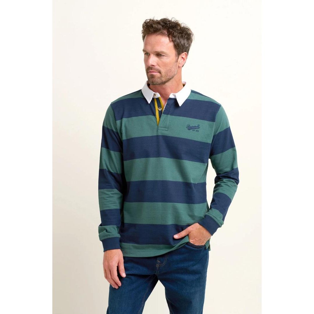 Brakeburn Stripe Rugby Shirt - Navy & Green