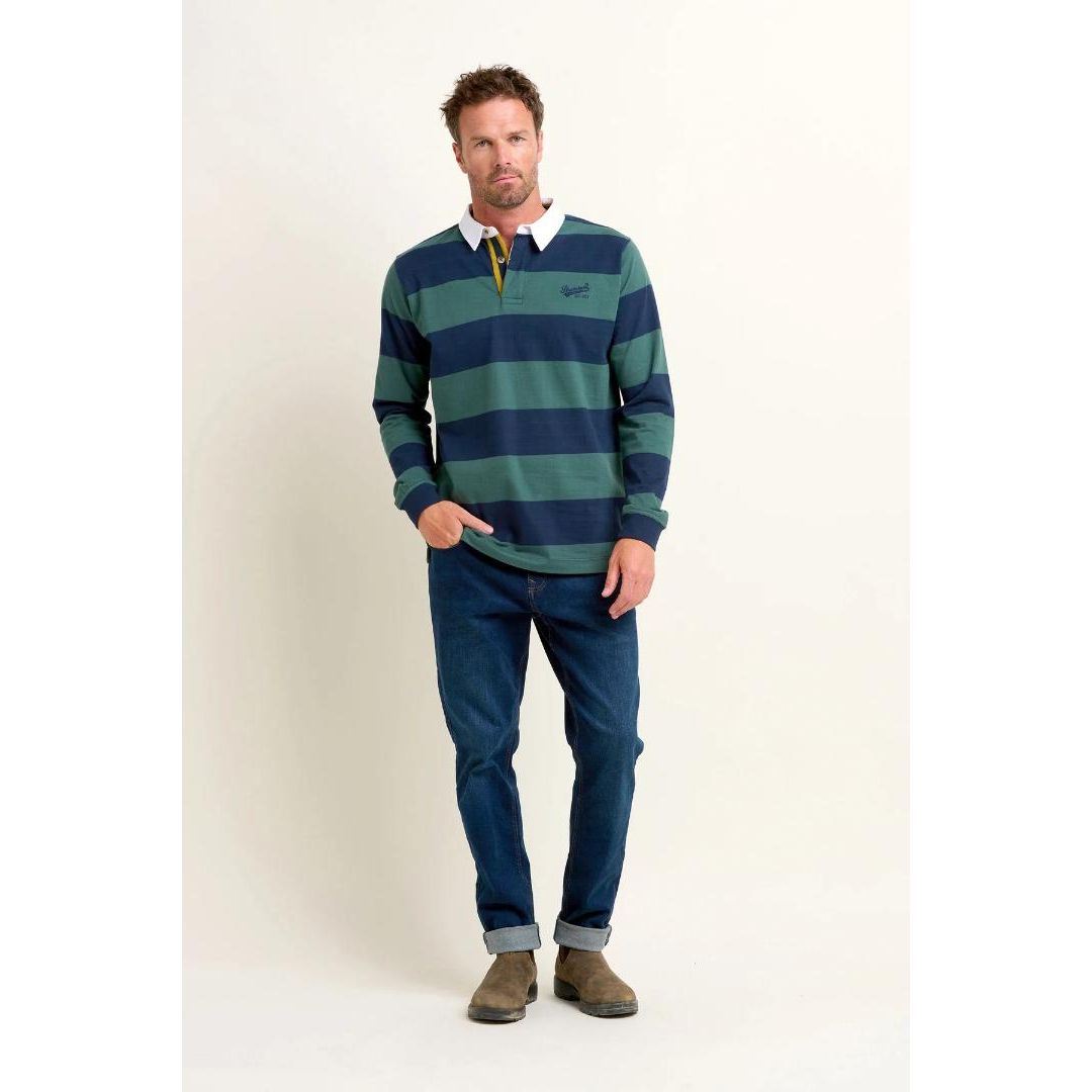 Brakeburn Stripe Rugby Shirt - Navy & Green
