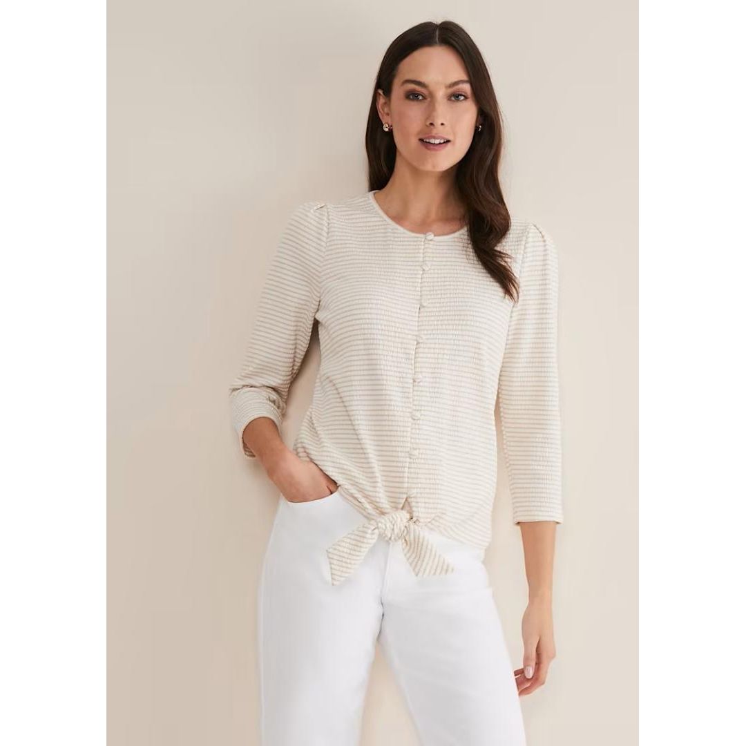 Phase Eight Krissie Textured Tie Front Top - Beige