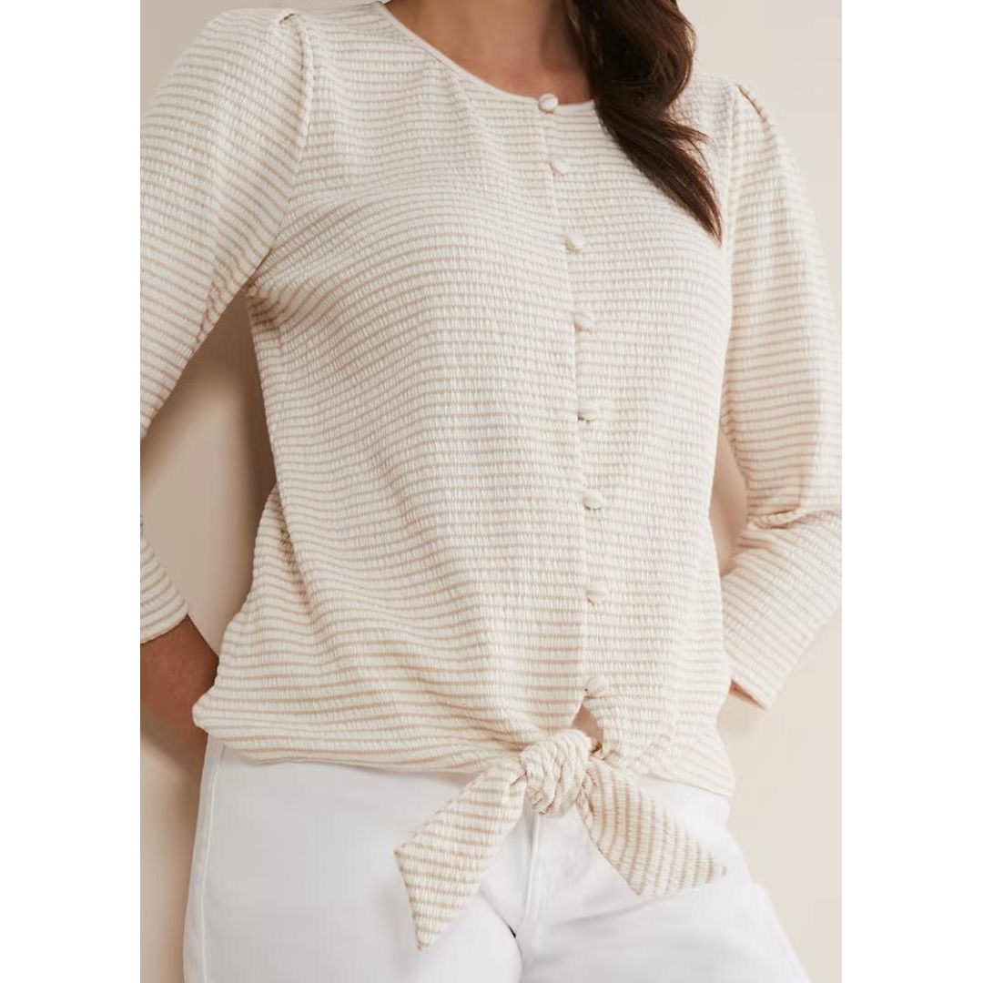 Phase Eight Krissie Textured Tie Front Top - Beige