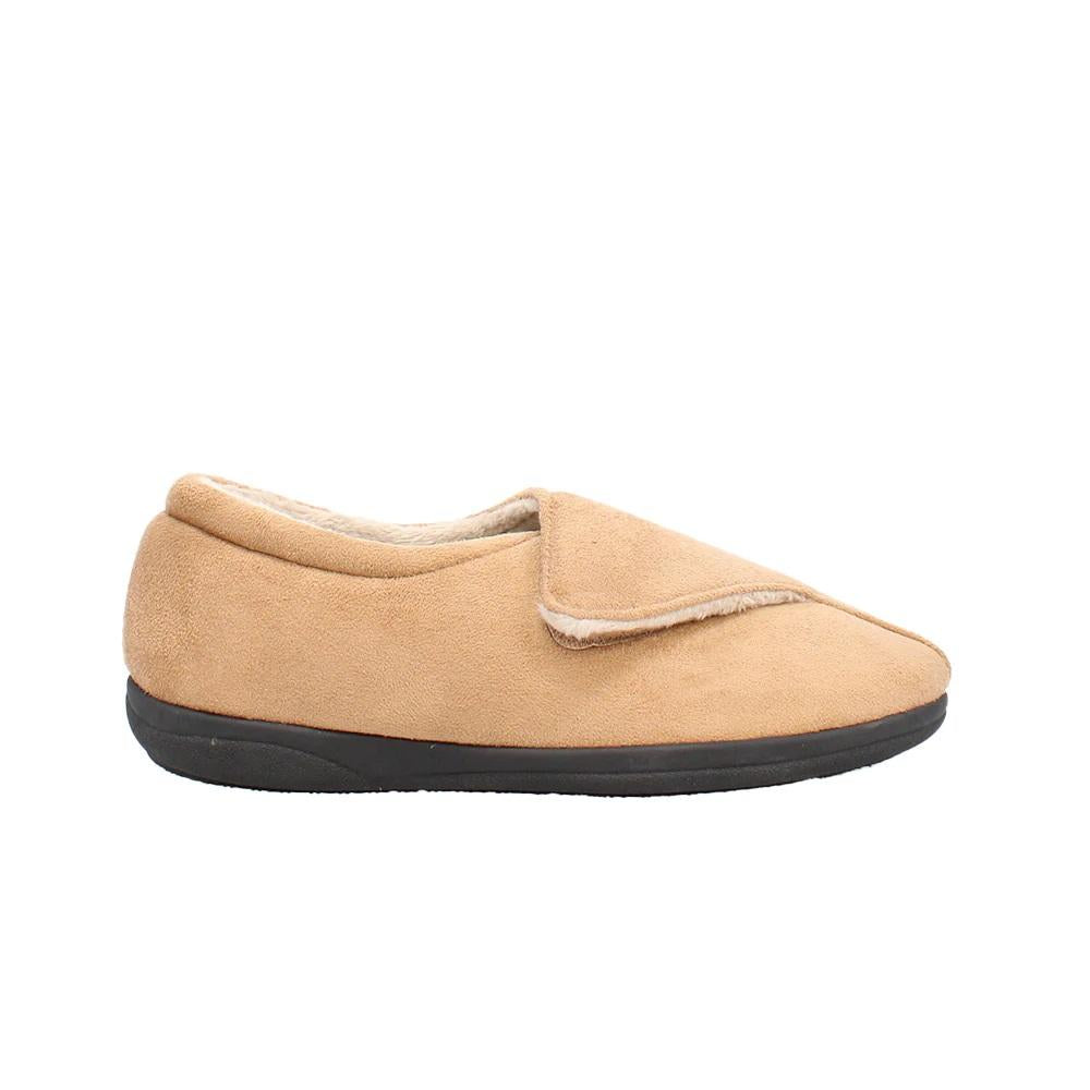 Shuropody Georgina Wide Fit Women's Velcro Fastening Slipper - Tan