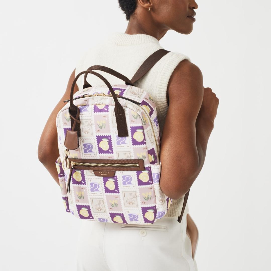 Radley Finsbury Park Holiday Stamps Medium Ziptop Backpack - Light Natural