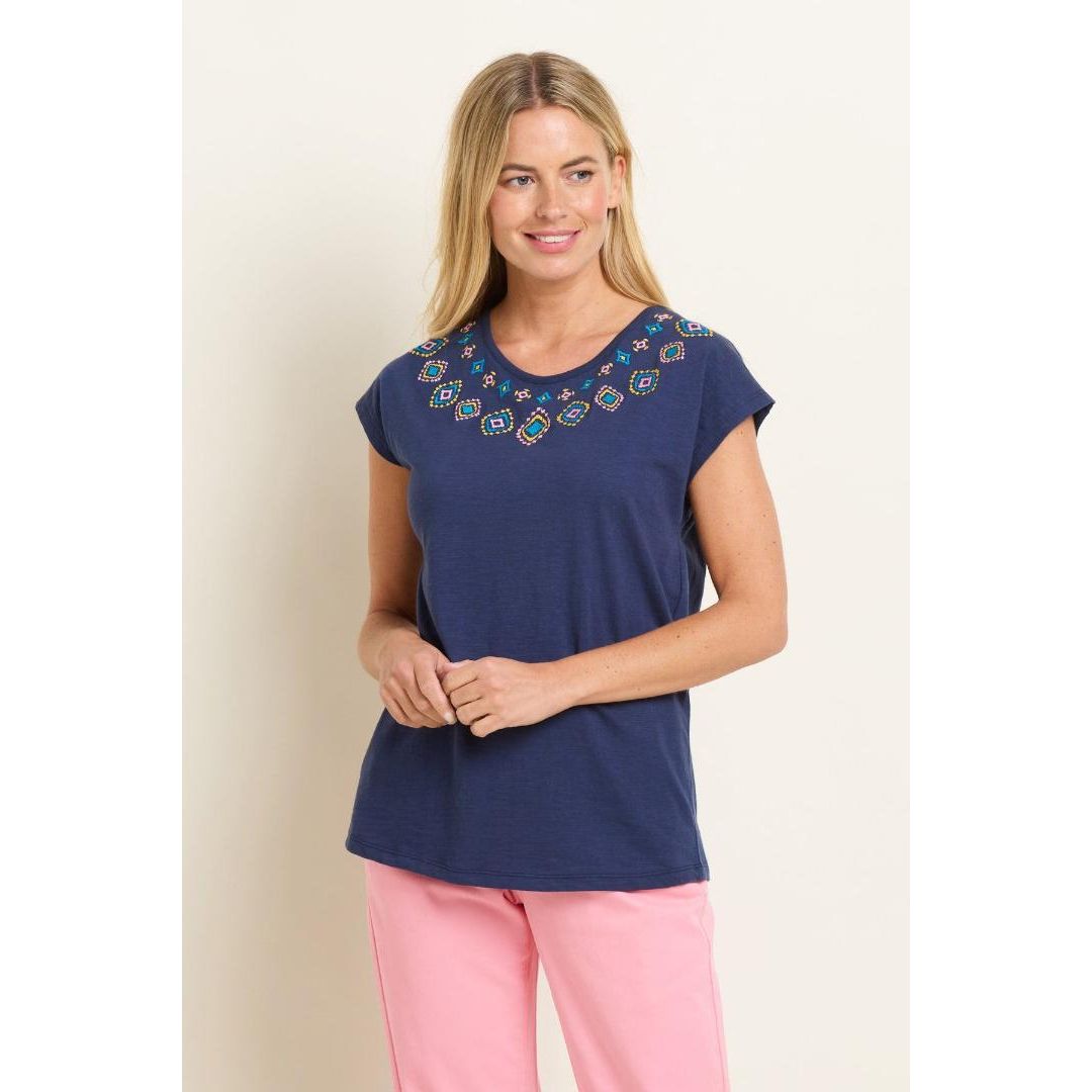 Brakeburn Mez Embroidered T-Shirt - Navy