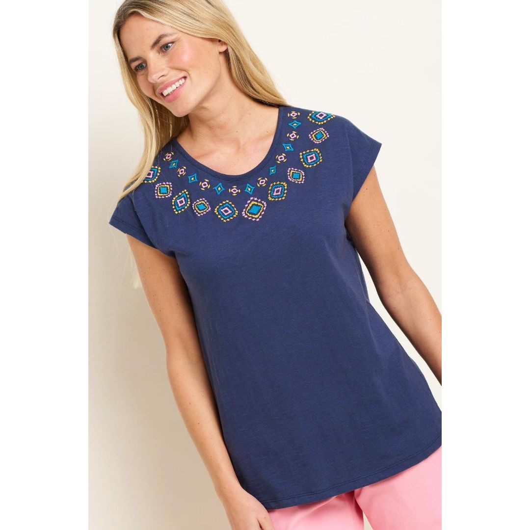 Brakeburn Mez Embroidered T-Shirt - Navy