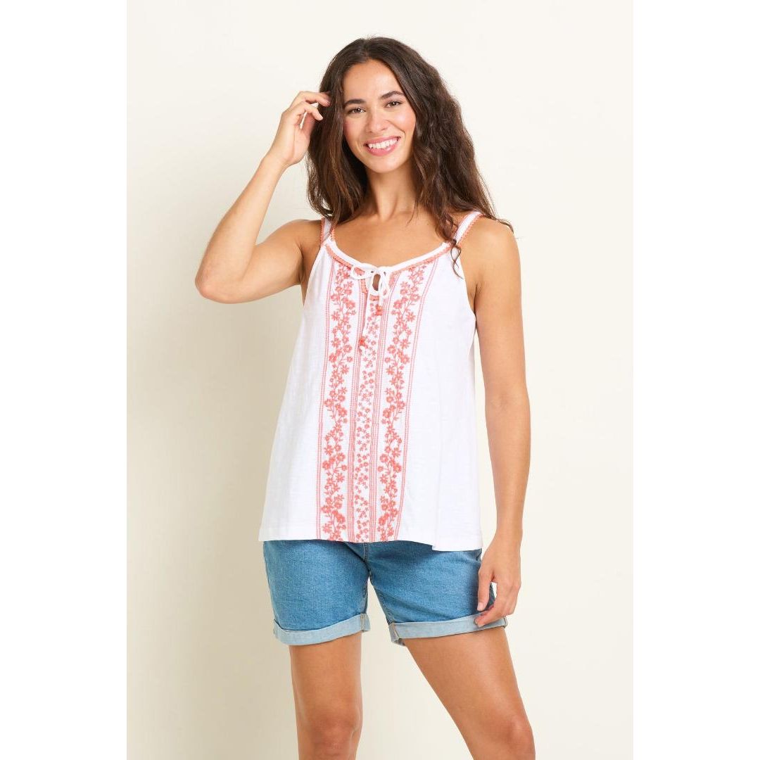 Brakeburn Trailing Floral Embroidered Camisole - White