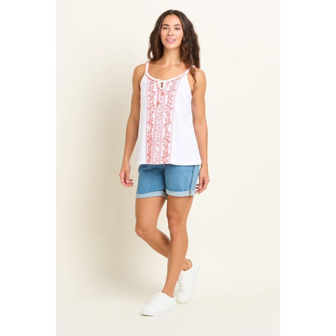 Brakeburn Trailing Floral Embroidered Camisole - White