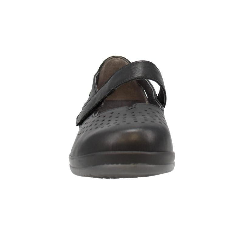 Shuropody Ada Extra Wide Leather Soft Touch Fastening Cut Out Design Mary Jane Flat Shoe - Black
