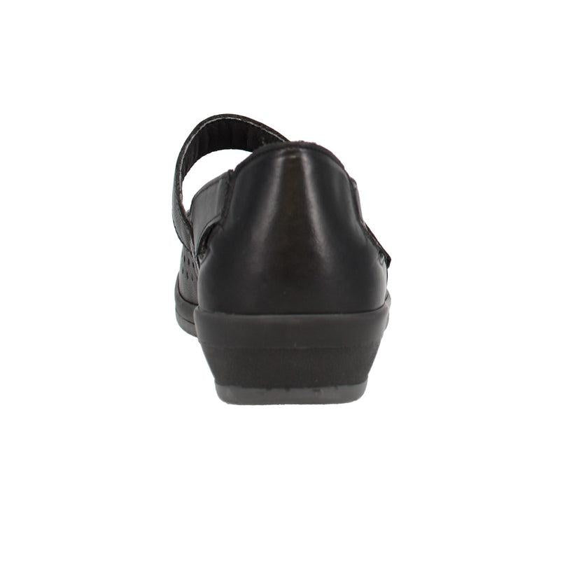 Shuropody Ada Extra Wide Leather Soft Touch Fastening Cut Out Design Mary Jane Flat Shoe - Black
