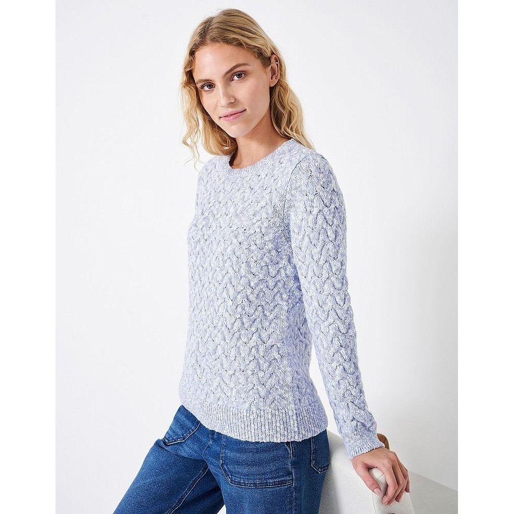 Crew Clothing Twist Yarn Cotton Wool Cable Knit Crew Neck Jumper - Blue White