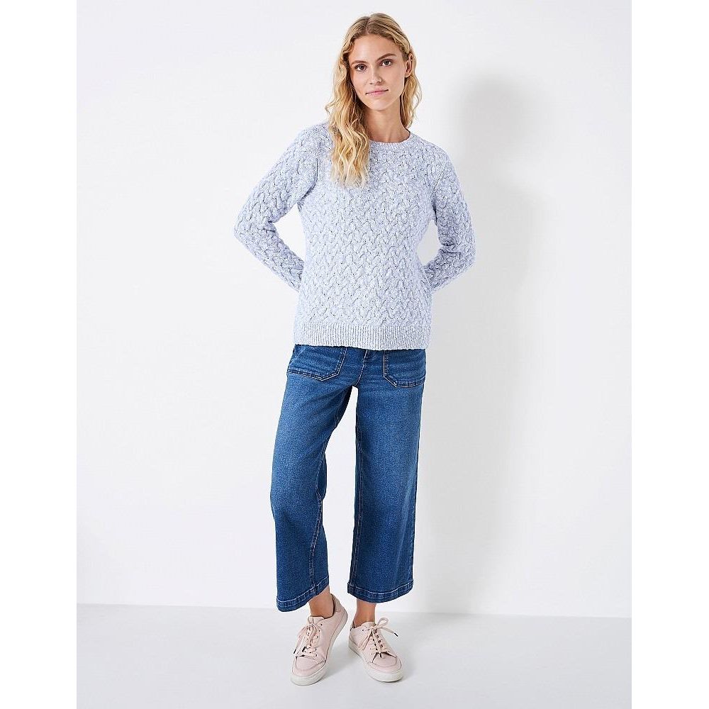 Crew Clothing Twist Yarn Cotton Wool Cable Knit Crew Neck Jumper - Blue White