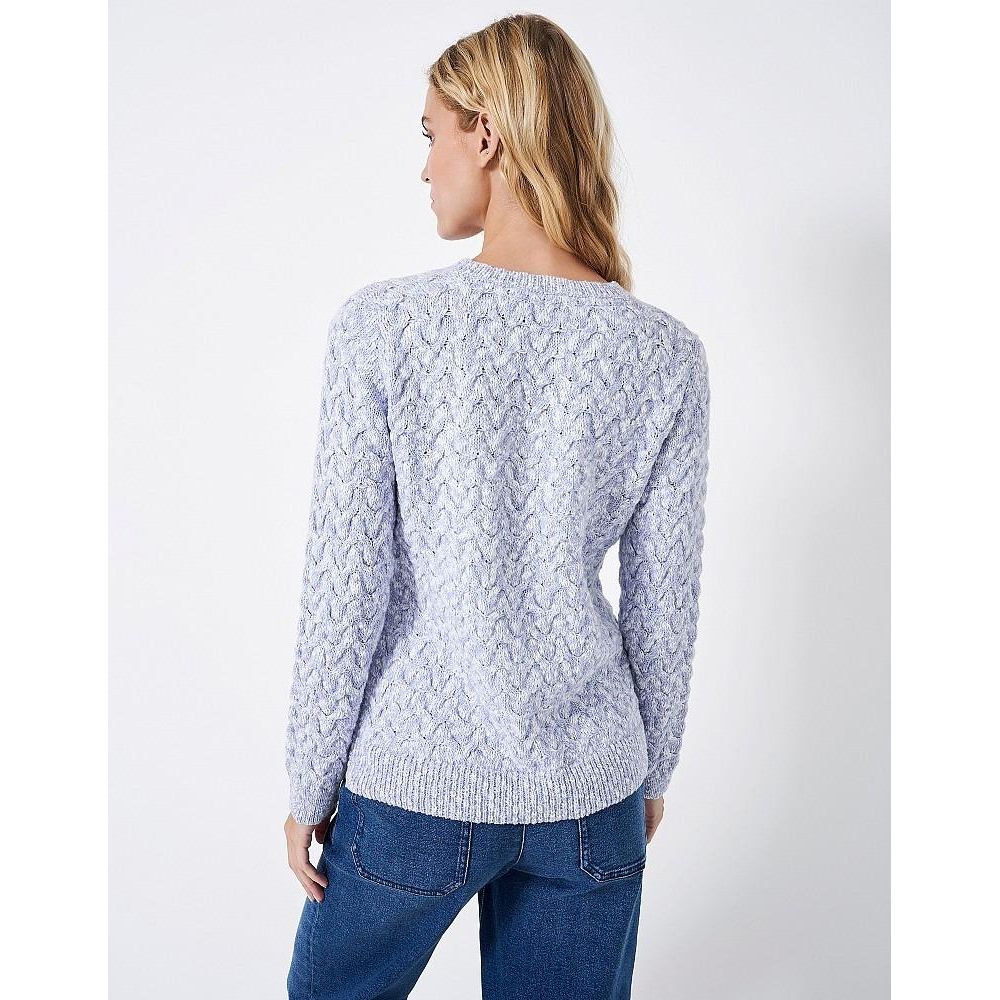 Crew Clothing Twist Yarn Cotton Wool Cable Knit Crew Neck Jumper - Blue White