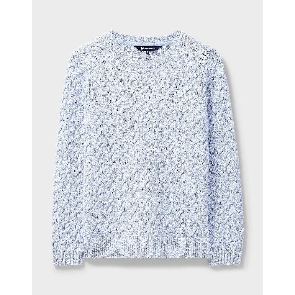 Crew Clothing Twist Yarn Cotton Wool Cable Knit Crew Neck Jumper - Blue White