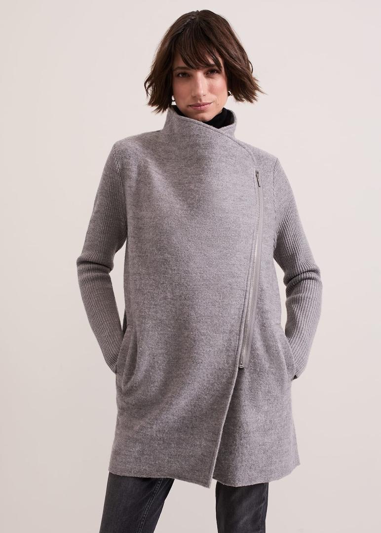Phase Eight Byanca Zip Knit Coat - Grey Marl