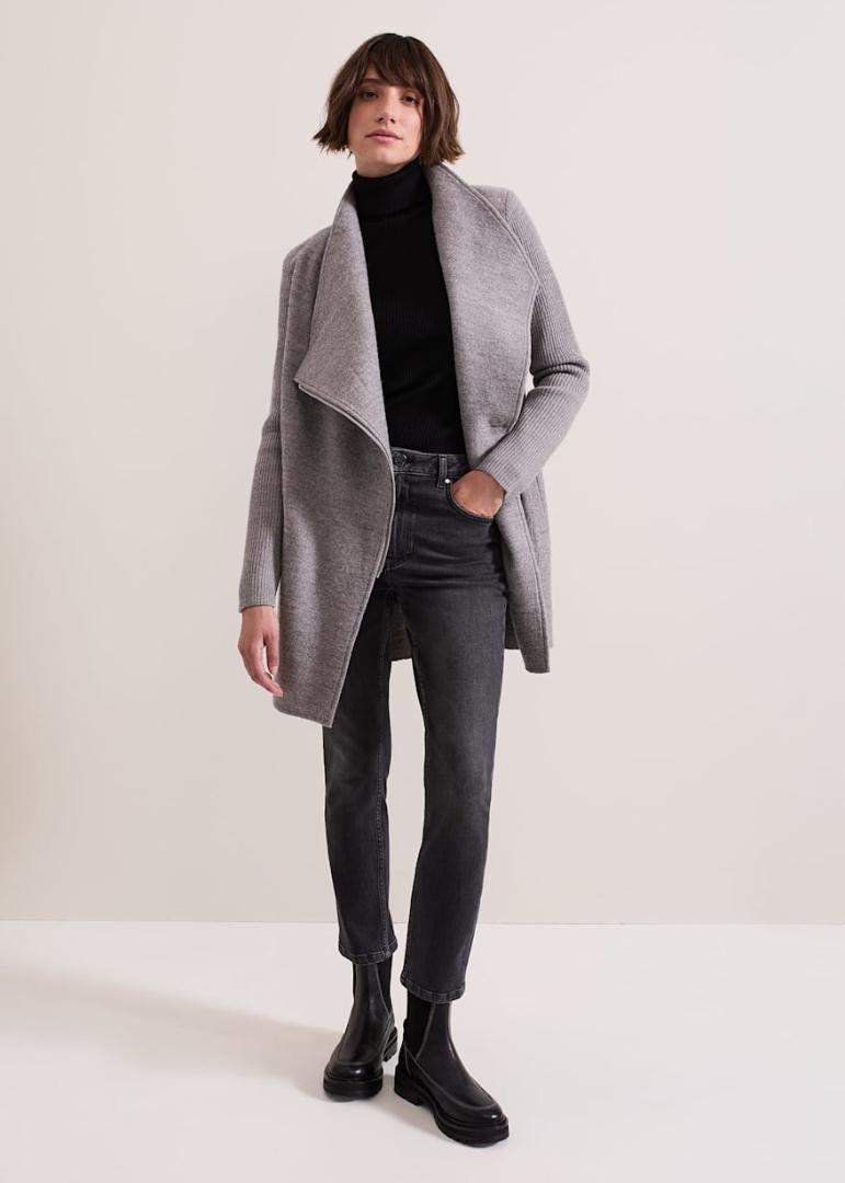 Phase Eight Byanca Zip Knit Coat - Grey Marl