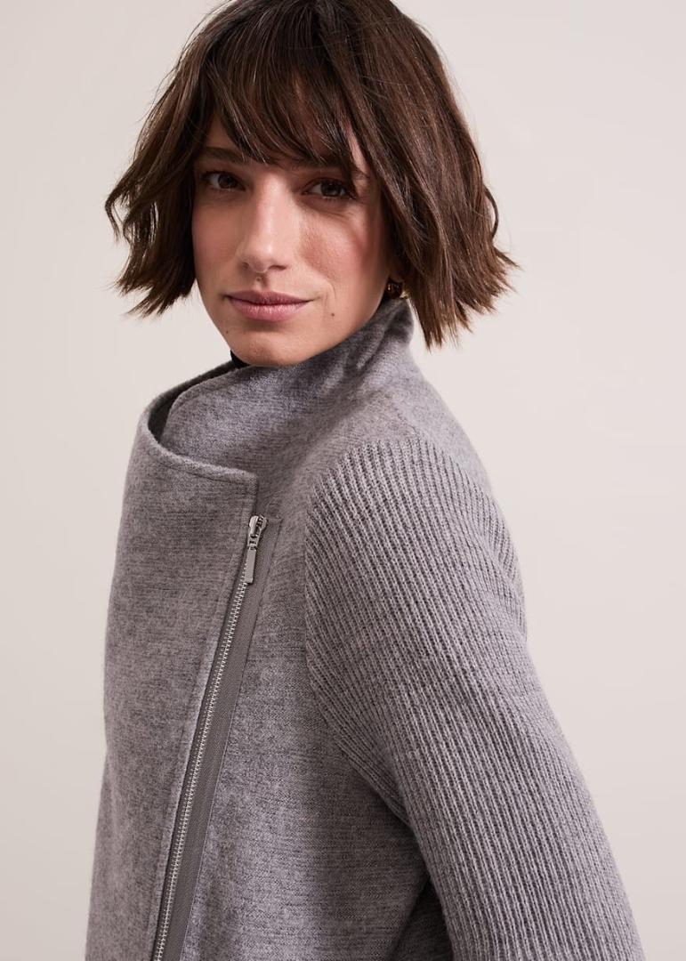 Phase Eight Byanca Zip Knit Coat - Grey Marl